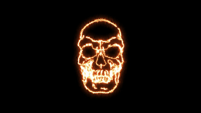 Fire burning skull. Devilish Skull burning Hell with scary, halloween, horror concept. Royalty high-quality free stock photo image fire flames burn over a devilish skull on a black background