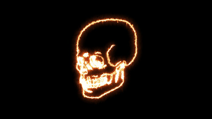 Fire burning skull. Devilish Skull burning Hell with scary, halloween, horror concept. Royalty high-quality free stock photo image fire flames burn over a devilish skull on a black background