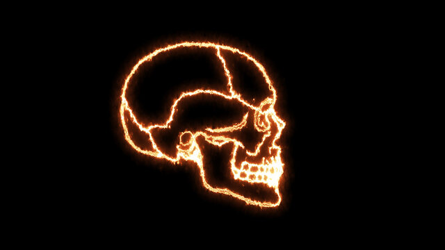 Fire burning skull. Devilish Skull burning Hell with scary, halloween, horror concept. Royalty high-quality free stock photo image fire flames burn over a devilish skull on a black background