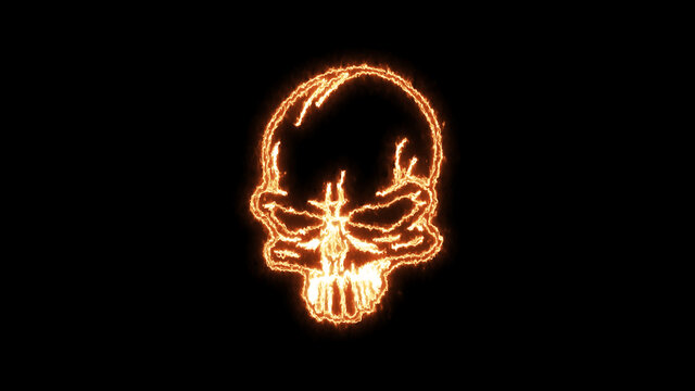 Fire burning skull. Devilish Skull burning Hell with scary, halloween, horror concept. Royalty high-quality free stock photo image fire flames burn over a devilish skull on a black background