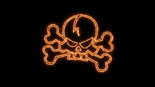 Fire burning skull. Devilish Skull burning Hell with scary, halloween, horror concept. Royalty high-quality free stock photo image fire flames burn over a devilish skull on a black background