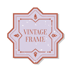 Obraz premium Flat closeup vintage colored label with grunge decorative element. Package sticker frame text template Retro shape border banner, menu design Single vintage badge isolated on white vector illustration