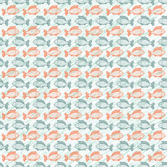 Doodle Fish Seamless pattern. Sea Animals Vector background