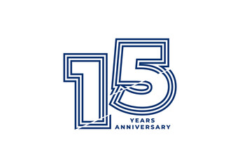 15 years anniversary vector template with blue color, 15th birthday logo