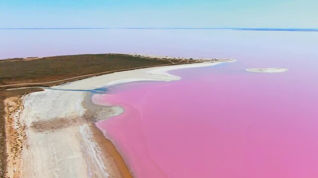 Pink lakes drone shooting from a height