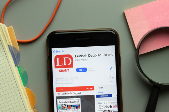 New York, USA - 26 October 2020: Leidsch Dagblad - krant mobile app logo on phone screen close up, Illustrative Editorial