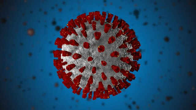 Malattia da coronavirus, epidemia del virus SARS-CoV-2, video 3d covid-19, vista microscopica di cellule fluttuanti del virus dell'influenza.