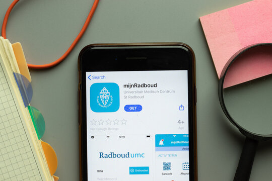 New York, USA - 26 October 2020: mijnRadboud mobile app logo on phone screen close up, Illustrative Editorial