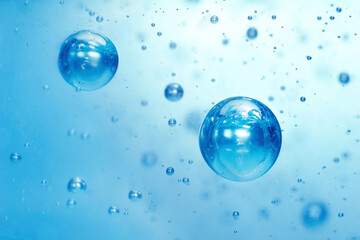 Light blue Air bubbles in alcohol gel. anti virus COVID-19 backdrop. Abstract background about...