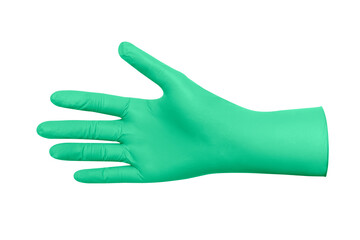Pale light sea color rubber cleaner glove isolated white