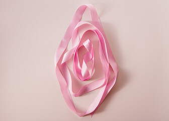 Creative art photography made of pink ribbon. Vagina concept, female energy