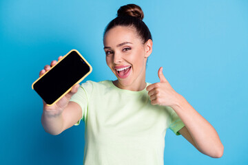 Close-up portrait of her she nice attractive charming glad cheerful cheery girl holding in hand...