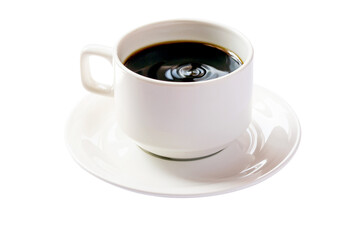 Black coffee in white cup on white background .