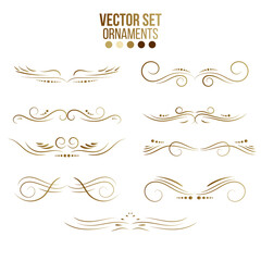 Gold Rule Lines and Ornaments collection of vector vintage decorative elements.Set of ornate lines, wedding and frame.