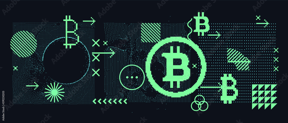 Aufkleber abstract futuristic illustration with cryptocurrency bitcoin symbol. online payment technology, digi