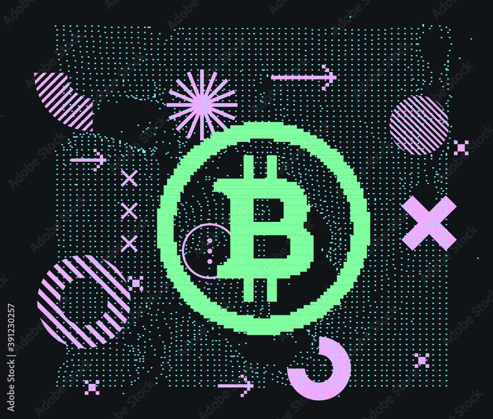 Aufkleber abstract futuristic illustration with cryptocurrency bitcoin symbol. online payment technology, digi