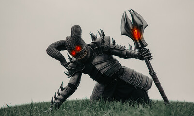 Mutant warrior rises from the ground with mace in his hand.