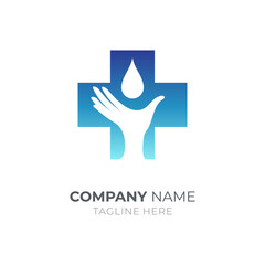 Hand wash health logo. Blue medical cross logo design