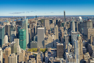 Amazing aerial view of Manhattan skyline on a beautiful day, New York City