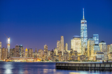 Fototapeta na wymiar Downtown Manhattan night skyline from Jersey City, New York