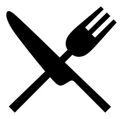 Black icon with knife and fork crossing / crossing