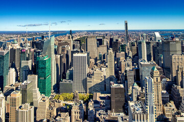 NEW YORK CITY - OCTOBER 2015: Aerial view of Midtown Manhattan on a beautiful autumn day