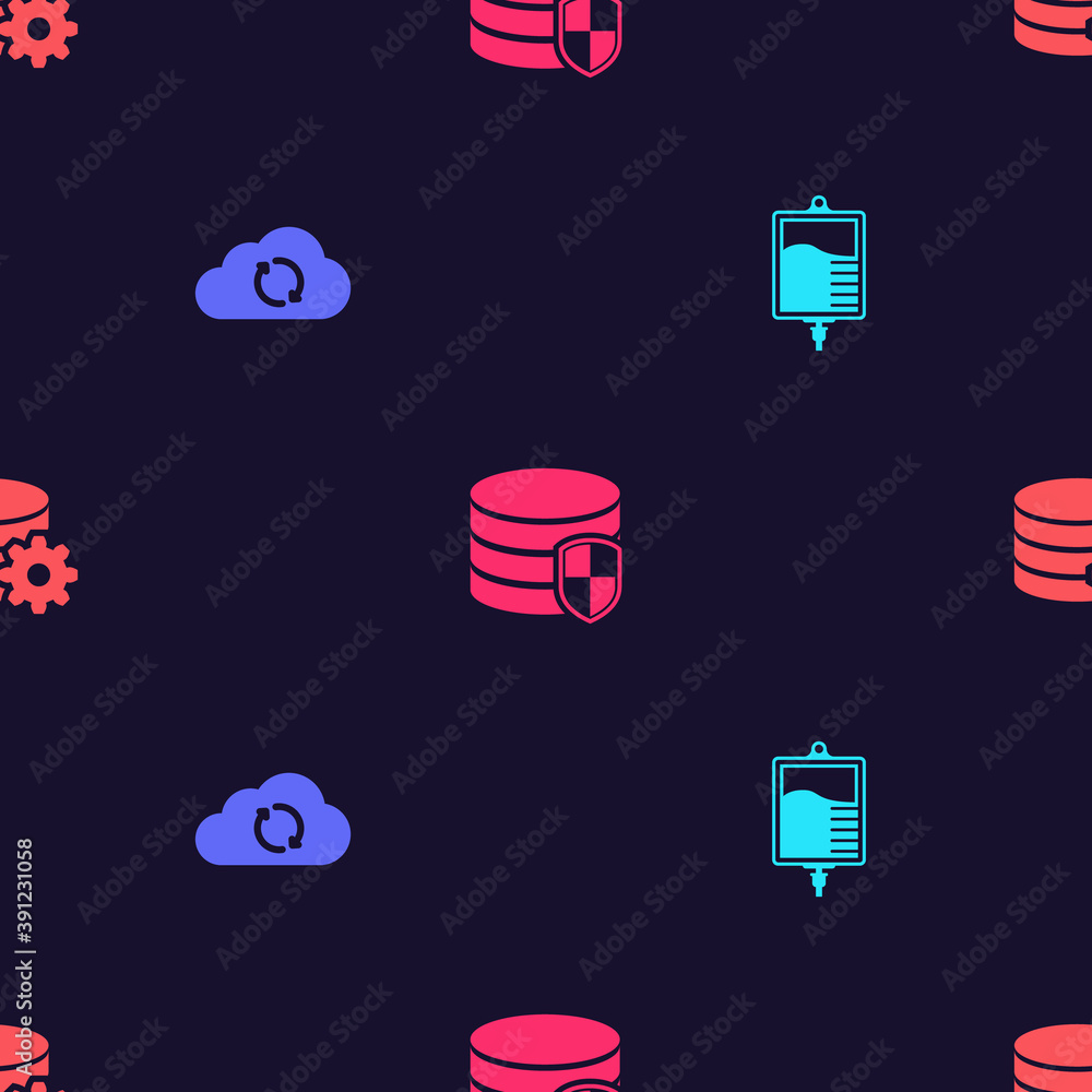 Poster set iv bag, cloud sync refresh, database protection and setting database server on seamless pattern.