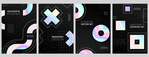 Holographic cards template. Gradient cover, crystal liquid hologram poster. Abstract trendy metallic flyer, modern stylish vector template. Illustration card with futuristic holographic gradient - obrazy, fototapety, plakaty