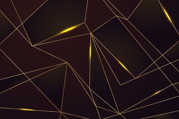 Gold line mosaic background. Golden lines on black, elegant shine polygon pattern design. Luxury geometric triangle dark vector wallpaper. Pattern tile luxurious, grid polygon line golden illustration