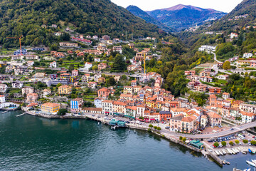 Fototapeta na wymiar Aerial view, Argegno on Lake Como, Lombardy, Italy