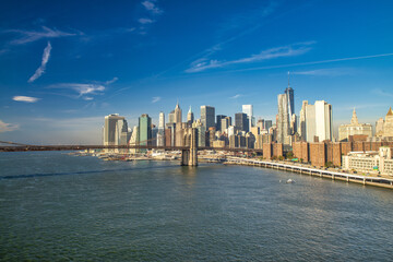 Fototapeta na wymiar Lower Manhattan sunset skyline as seen from Brooklyn, USA