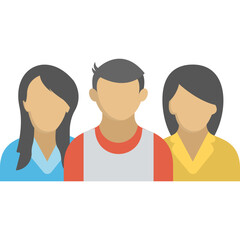 Fototapeta premium Half image of a man standing in the middle of two women flat icon 