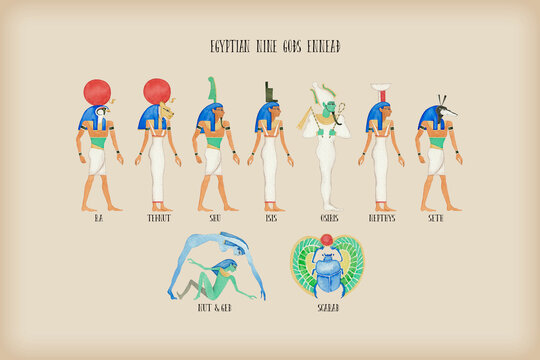 エジプト 神 九柱神 ヘリオポリス エネアド　水彩 イラスト