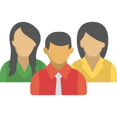 
A group of people listening to a person standing on rostrum ang giving speech flat icon
