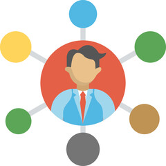 
Half image of a man standing in the middle of two women flat icon
