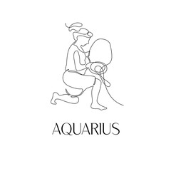 Zodiac sign Aquarius. One line. Vector illustration in the style of minimalism.