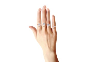3.00 carat to 0.50 carat Wedding Diamond Ring Comparison on Hand - obrazy, fototapety, plakaty