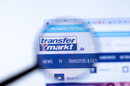 New York, USA - 29 September 2020: transfermarkt.de Transfer Markt company website with logo close up, Illustrative Editorial