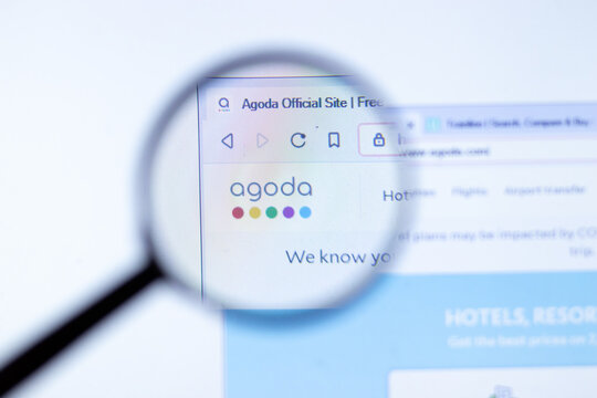 New York, USA - 29 September 2020: agoda.com Agoda company website with logo close up, Illustrative Editorial