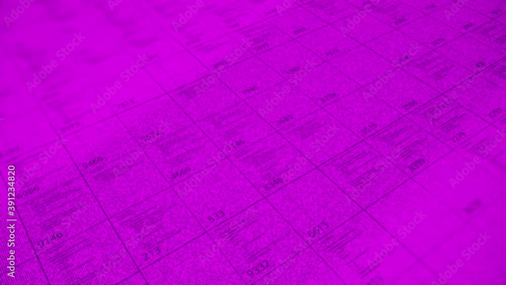 Poster big table with a lot of numerical data in diagonal motion. animation. business information, analysis