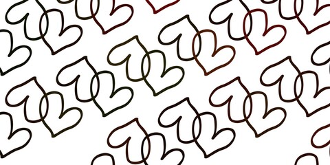 Light Green, Yellow vector background with Shining hearts.