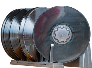 Drying of 33 rpm vinyl records after being washed in a manual record cleaning machine