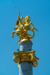 Fototapeta na wymiar St. George statue, Freedom Monument, Tbilisi's central square, Tbilisi City, Georgia, Middle East