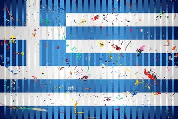 Greece flag with color stains - Illustration, 
Three dimensional flag of Greece