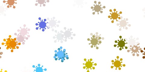 Light blue, yellow vector background with covid-19 symbols.