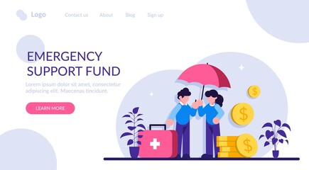 Emergency support fund concept. Mortgage relief program, student loan deferred payment, emergency response support fund, government help abstract metaphor. Modern flat illustration.
