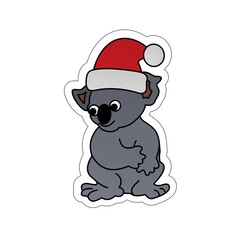 Sticker of Koala Smiling While Wearing Santa Hat Cartoon, Cute Funny Character, Flat Design