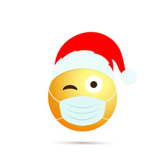 Mask Character Santa Claus hat. Merry Christmas Icon. Emoji Style Illustration. Vector Character Illustration.