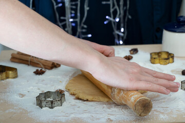 Christmas cookies, homemade cakes in a New Year's atmosphere. Background.