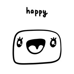 Happy hand drawn vector illustration in cartoon doodle style face expressive emotion man